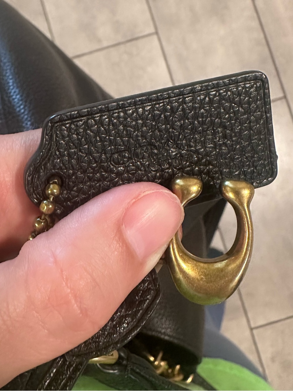 Coach Black Pebbled Leather Shoulder Bag with Taupe Signature Sides - Picture 9 of 9